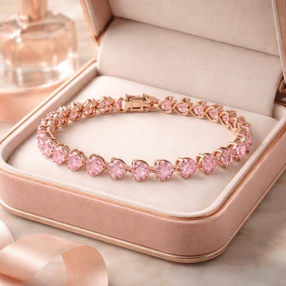 Jewelry - Beautiful Hearts of Pink 7mm Lab created Diamondette Tennis Bracelet Rose gold